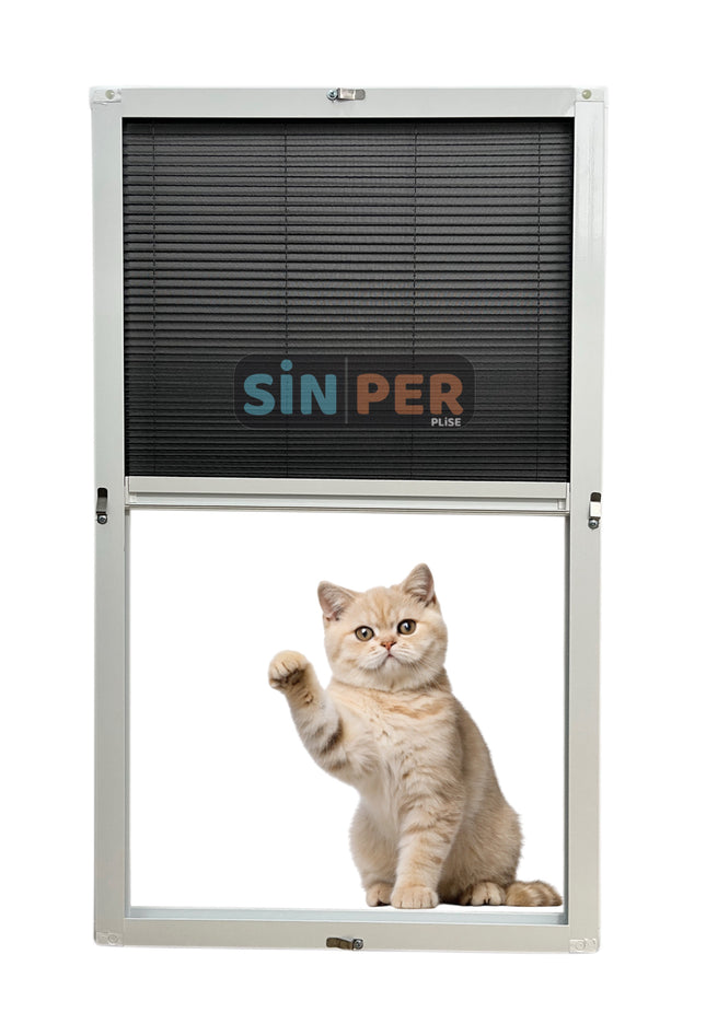 Klipsli Sök Tak Pileli Kedi Pencere Sinekliği Beyaz Max 0-70cm x 0-140cm