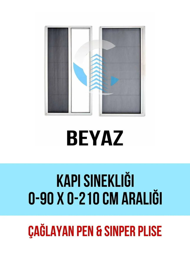 Pileli Plise Sürgülü Akordiyon Beyaz  Kapı Sinekliği 0-90 x 0-210 İstenilen Ölçüde