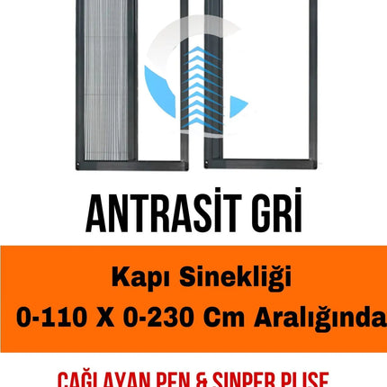 Pileli Plise Sürgülü Akordiyon Katlanır Kapı Sinekliği Antrasit Max 110 x 230 İstenilen Ölçüde