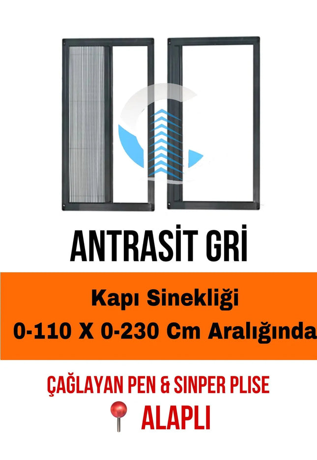 Pileli Plise Sürgülü Akordiyon Katlanır Kapı Sinekliği Antrasit Max 110 x 230 İstenilen Ölçüde