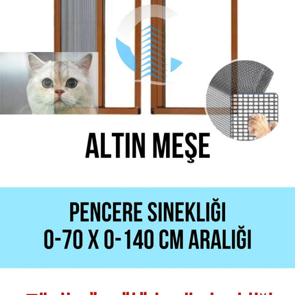 Pileli Plise Sürgülü Akordiyon Altınmeşe Pencere Kedi Sinekliği 0-70 x 0-140 cm İstenilen ölçüde