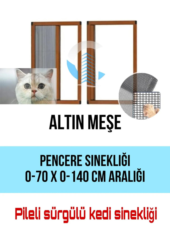 Pileli Plise Sürgülü Akordiyon Altınmeşe Pencere Kedi Sinekliği 0-70 x 0-140 cm İstenilen ölçüde