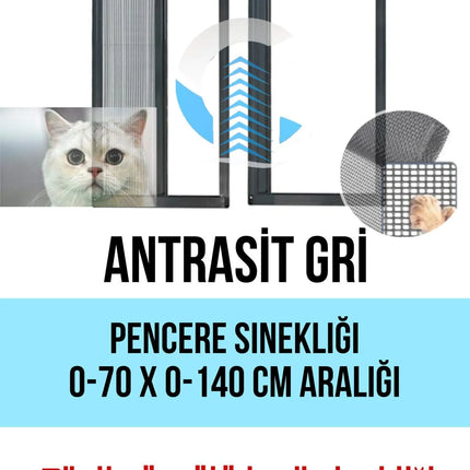 Pileli Plise Sürgülü Akordiyon Antrasit gri Pencere Kedi Sinekliği 0-70 x 0-140 cm İstenilen ölçüde