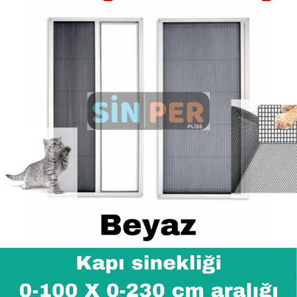 Pileli Plise Sürgülü Akordiyon Beyaz Kapı Kedi Sinekliği 0-100 x 0-230 İstenilen Ölçüde