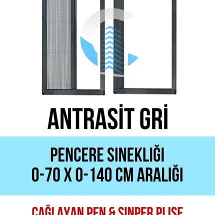 Pileli Plise Sürgülü Akordiyon Antrasit gri Yatay Pencere Sinekliği 0-70 x 0-140 İstenilen Ölçüde