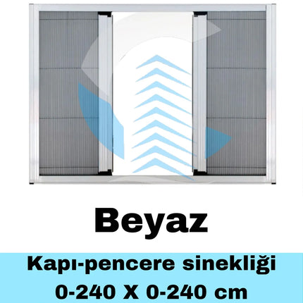 Pileli Plise Sürgülü Akordiyon Katlanır Çift Kanat Beyaz  Sineklik 0-240  x 0-240 İstenilen Ölçüde