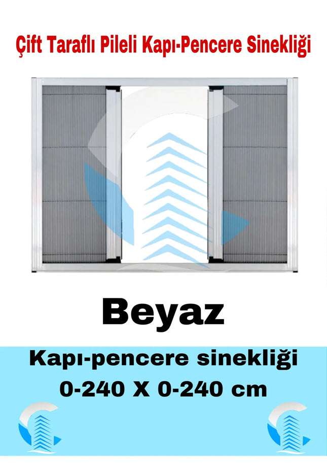 Pileli Plise Sürgülü Akordiyon Katlanır Çift Kanat Beyaz  Sineklik 0-240  x 0-240 İstenilen Ölçüde
