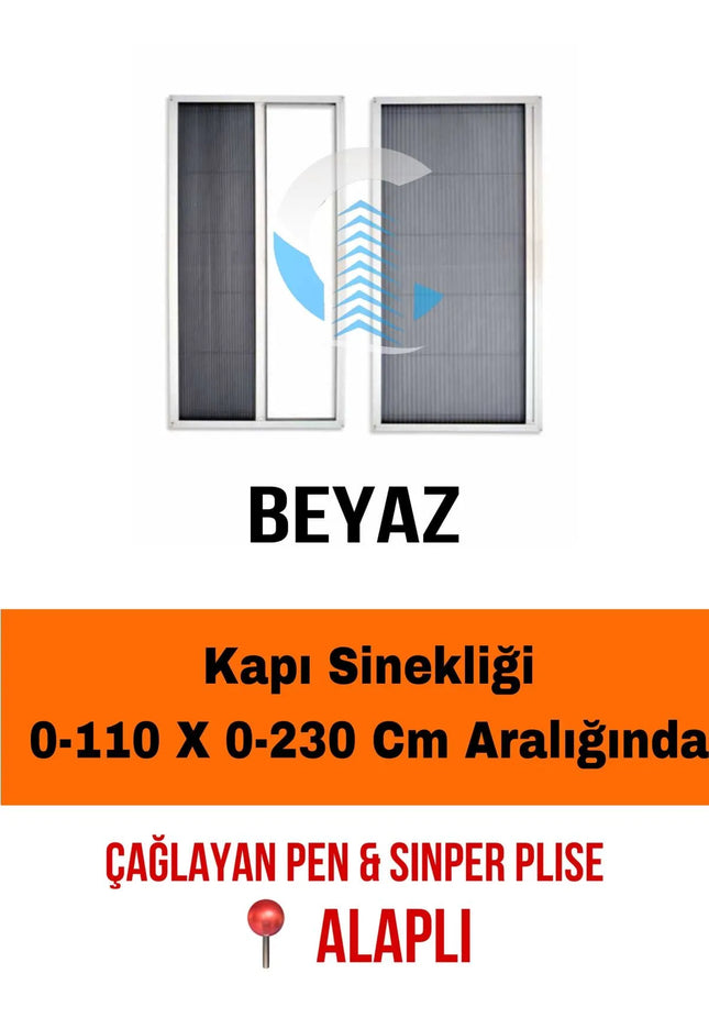 Pileli Plise Sürgülü Akordiyon Katlanır Kapı Sinekliği Beyaz Max 110 x 230 İstenilen Ölçüde