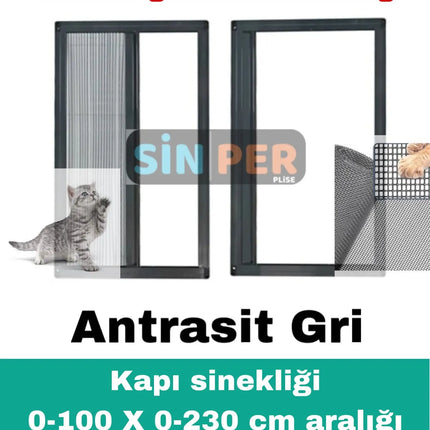 Pileli Plise Sürgülü Akordiyon Antrasit gri Kapı Kedi Sinekliği 0-100 x 0-230 İstenilen Ölçüde