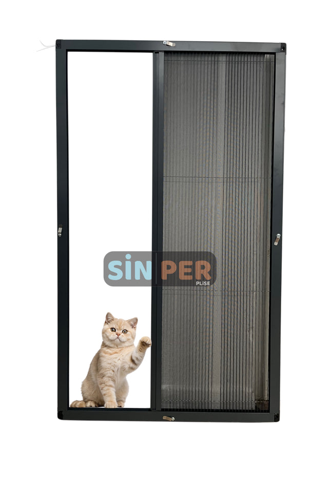Klipsli Sök Tak Pileli Kedi Pencere Sinekliği Antrasit 0-90 cm x 0-210 cm İstenilen Ölçüde