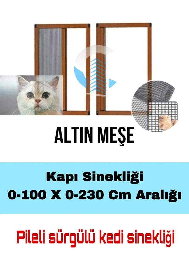 Pileli Plise Sürgülü Akordiyon Altınmeşe Kapı Kedi Sinekliği 0-100 x 0-230 İstenilen Ölçüde