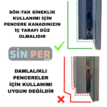 Pileli Sürgülü Sök-Tak İçten Takma Pratik Pencere Sineklik Beyaz Max 70 x 140